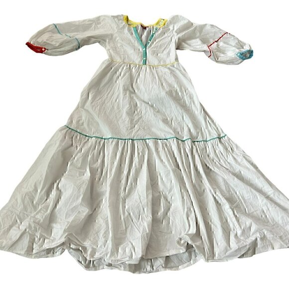 Staud Womens Dress 2 White Demi Maxi Puff Sleeve Button Tiered Zipped Pockets - Picture 1 of 16